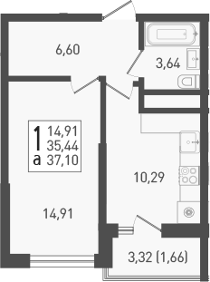 Планировка — Огурцы, 1-комн., 36 м²