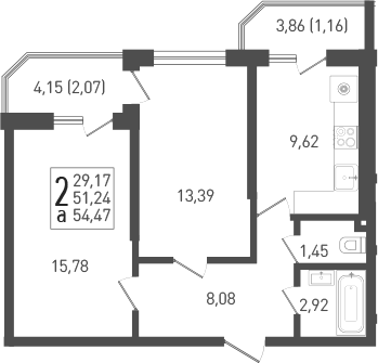 Планировка — Огурцы, 2-комн., 52 м²