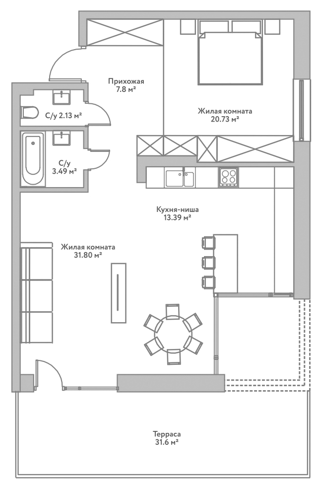 Планировка — Flora&Fauna, 2-комн., 79 м²