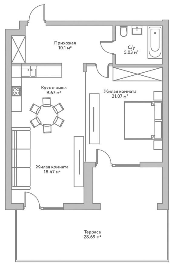 Планировка — Flora&Fauna, 2-комн., 64 м²