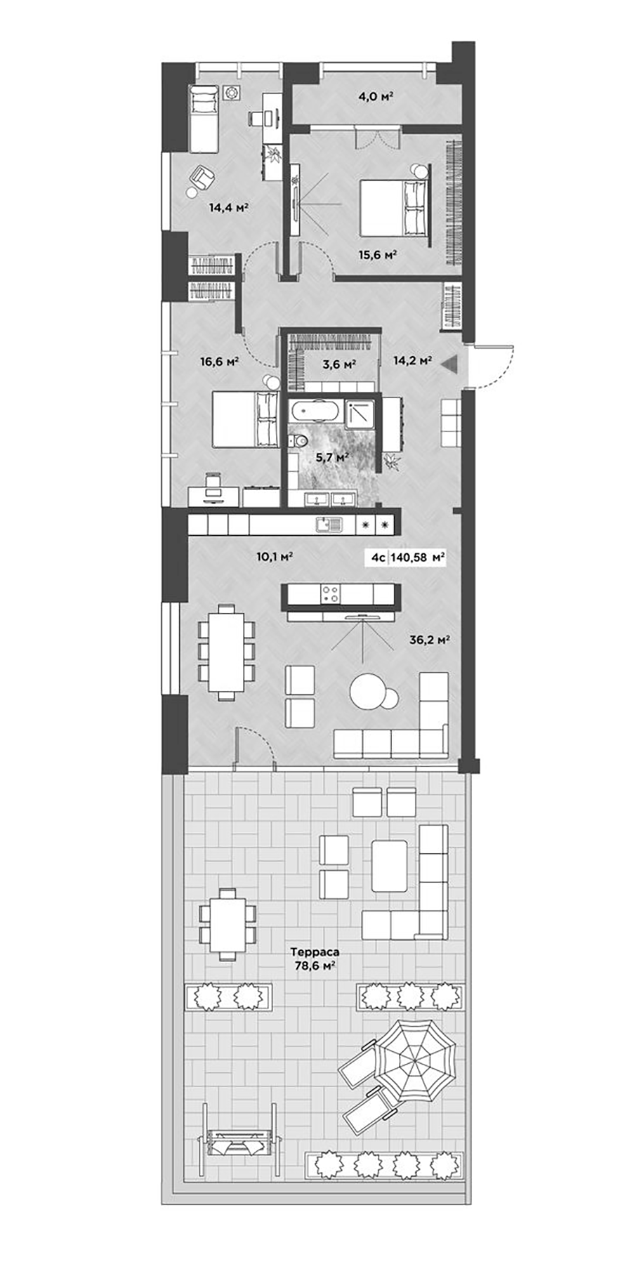 Планировка — Берлин, 4-комн., 114 м²