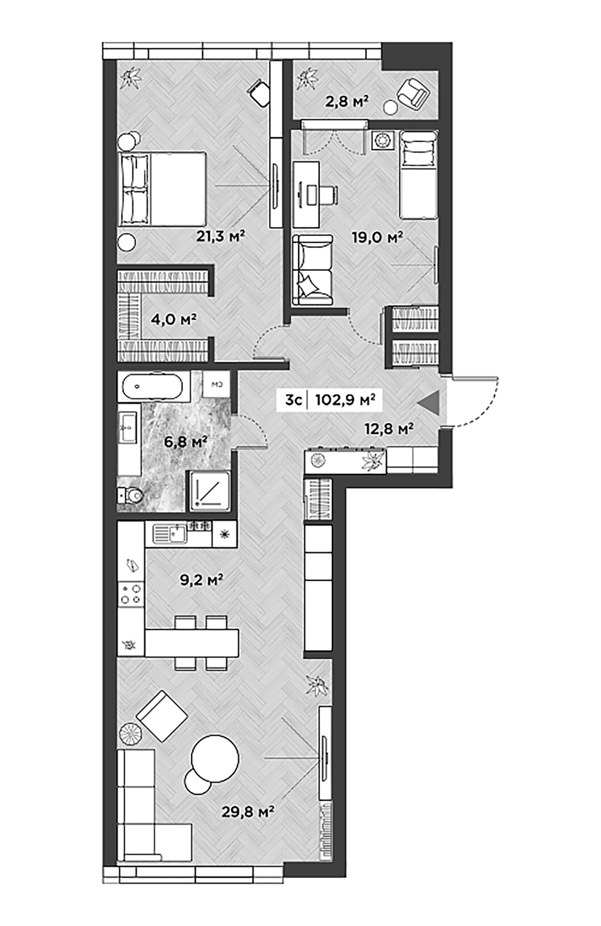 Планировка — Берлин, 3-комн., 100 м²