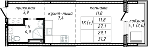 Планировка — Азимут, Студия, 27 м²