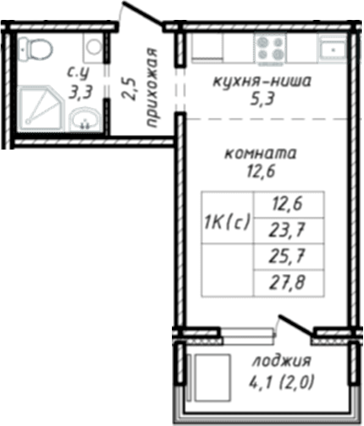 Планировка — Азимут, Студия, 24 м²