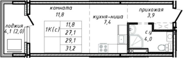 Планировка — Азимут, Студия, 27 м²