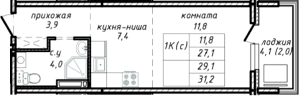 Планировка — Азимут, Студия, 27 м²