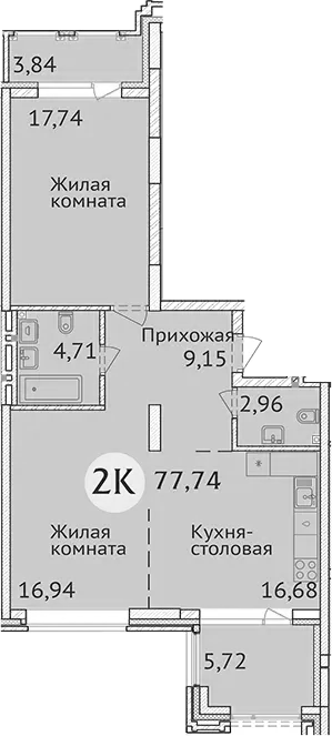 Планировка — Заельцовский New, 2-комн., 68 м²