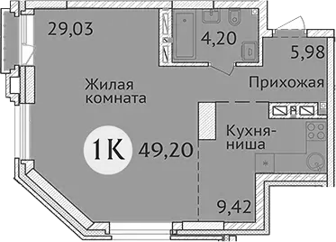 Планировка — Заельцовский New, Студия, 49 м²