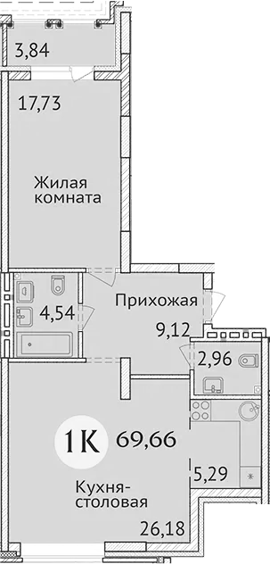 Планировка — Заельцовский New, 1-комн., 66 м²