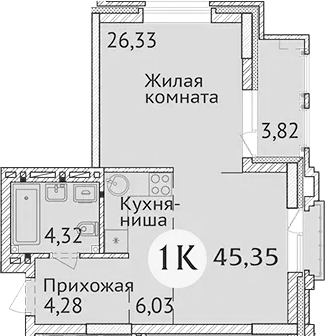 Планировка — Заельцовский New, Студия, 41 м²