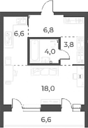 Планировка — Нормандия-Неман, Студия, 39 м²