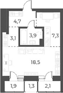 Планировка — Нормандия-Неман, Студия, 38 м²