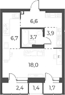Планировка — Нормандия-Неман, Студия, 38 м²