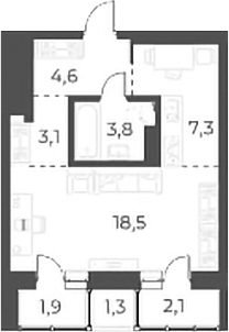 Планировка — Нормандия-Неман, Студия, 37 м²