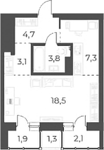 Планировка — Нормандия-Неман, Студия, 37 м²