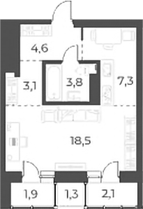 Планировка — Нормандия-Неман, Студия, 37 м²