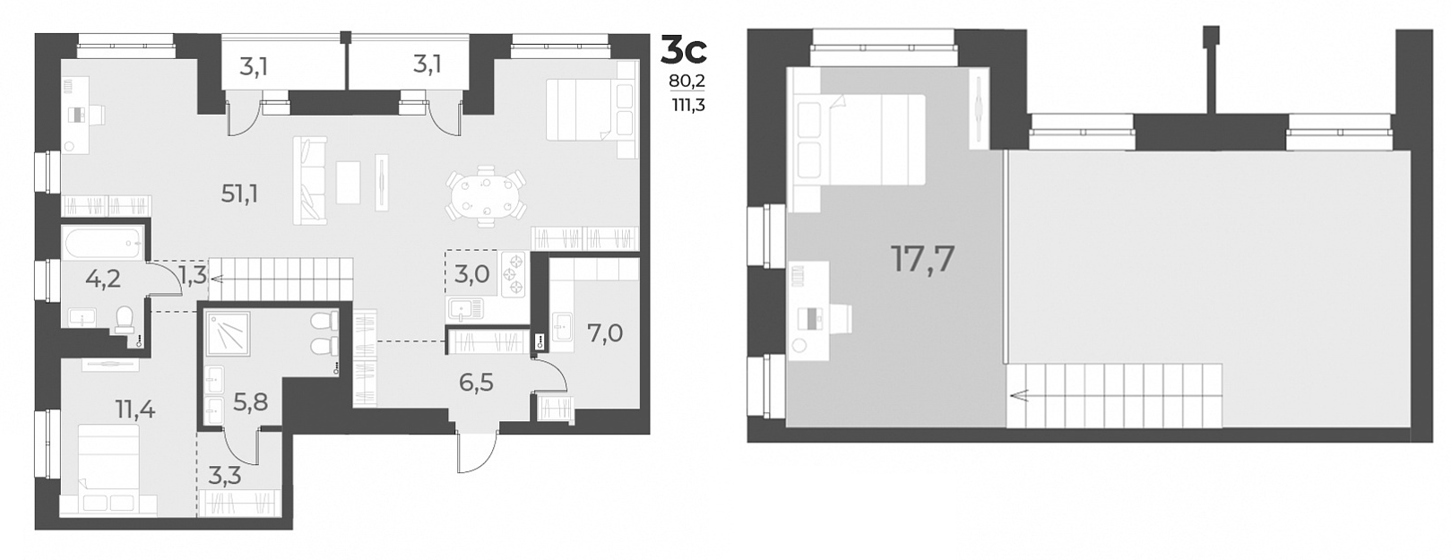 Планировка — Нормандия-Неман, 3-комн., 111 м²