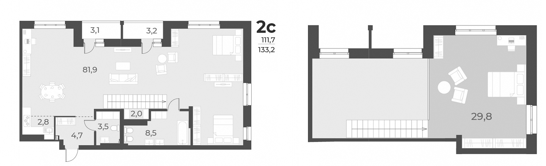 Планировка — Нормандия-Неман, 2-комн., 133 м²