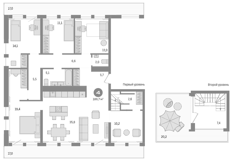Планировка — Пшеница, 5-комн., 136 м²