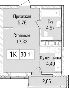 Планировка — Цивилизация, Студия, 27 м²