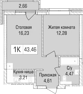 Планировка — Цивилизация, 2-комн., 41 м²
