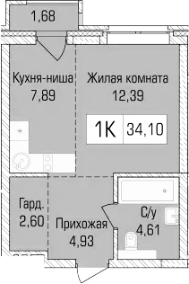 Планировка — Цивилизация, Студия, 32 м²