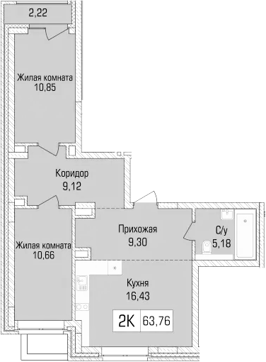 Планировка — Цивилизация, 2-комн., 62 м²