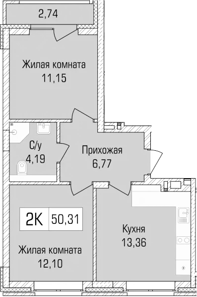 Планировка — Цивилизация, 2-комн., 48 м²