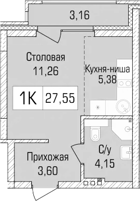 Планировка — Цивилизация, Студия, 24 м²