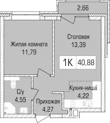 Планировка — Цивилизация, 2-комн., 38 м²