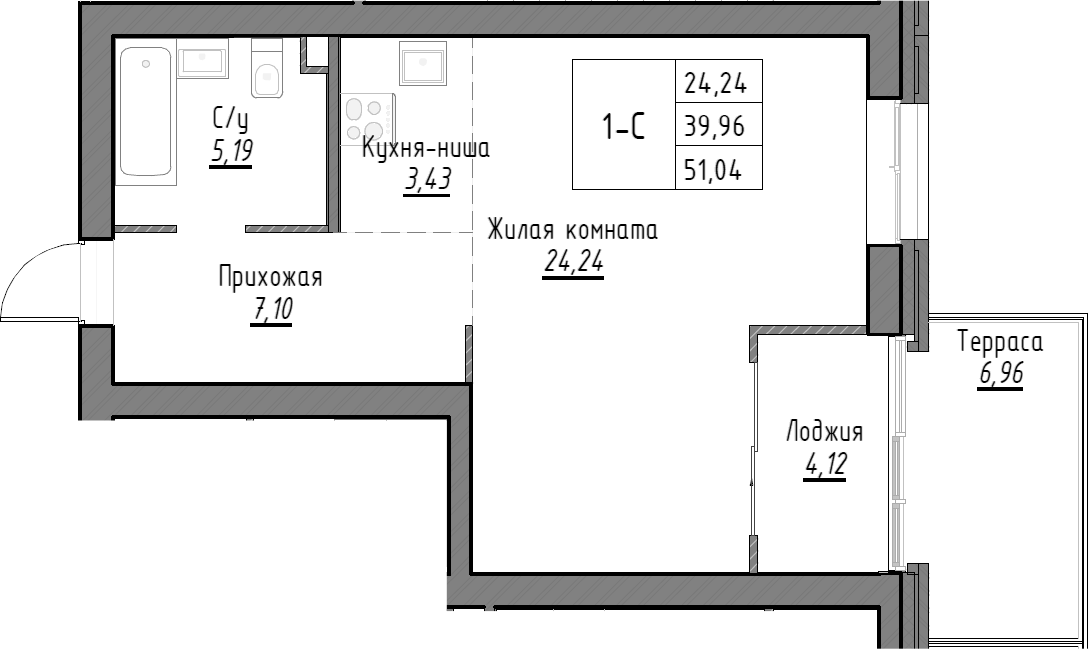 Планировка — Тесла парк, Студия, 40 м²