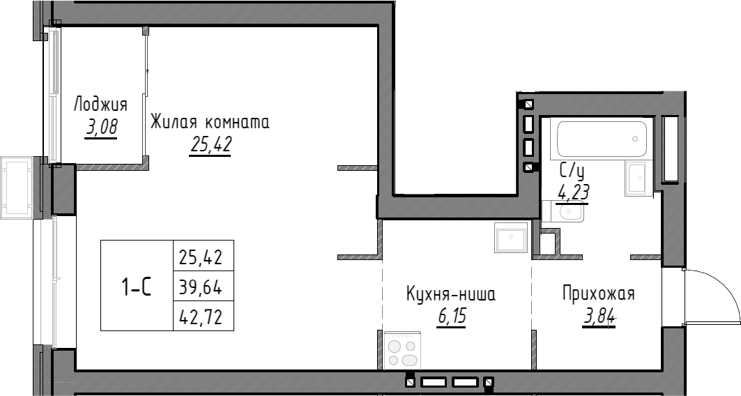 Планировка — Тесла парк, Студия, 40 м²