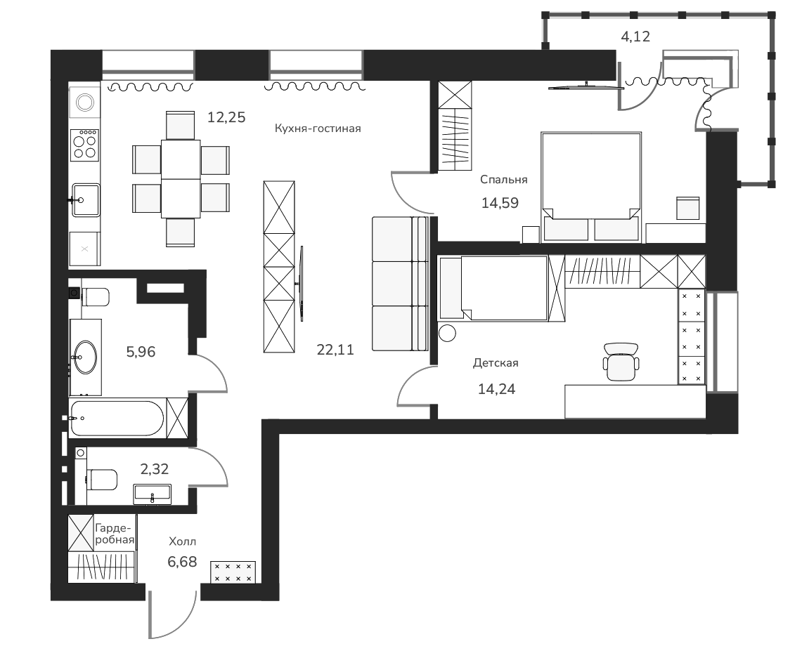 Планировка — Марсель-2, 2-комн., 78 м²