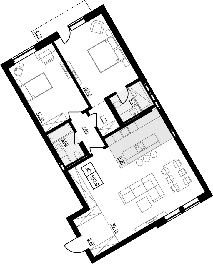 Планировка — Жуковка, 3-комн., 106 м²