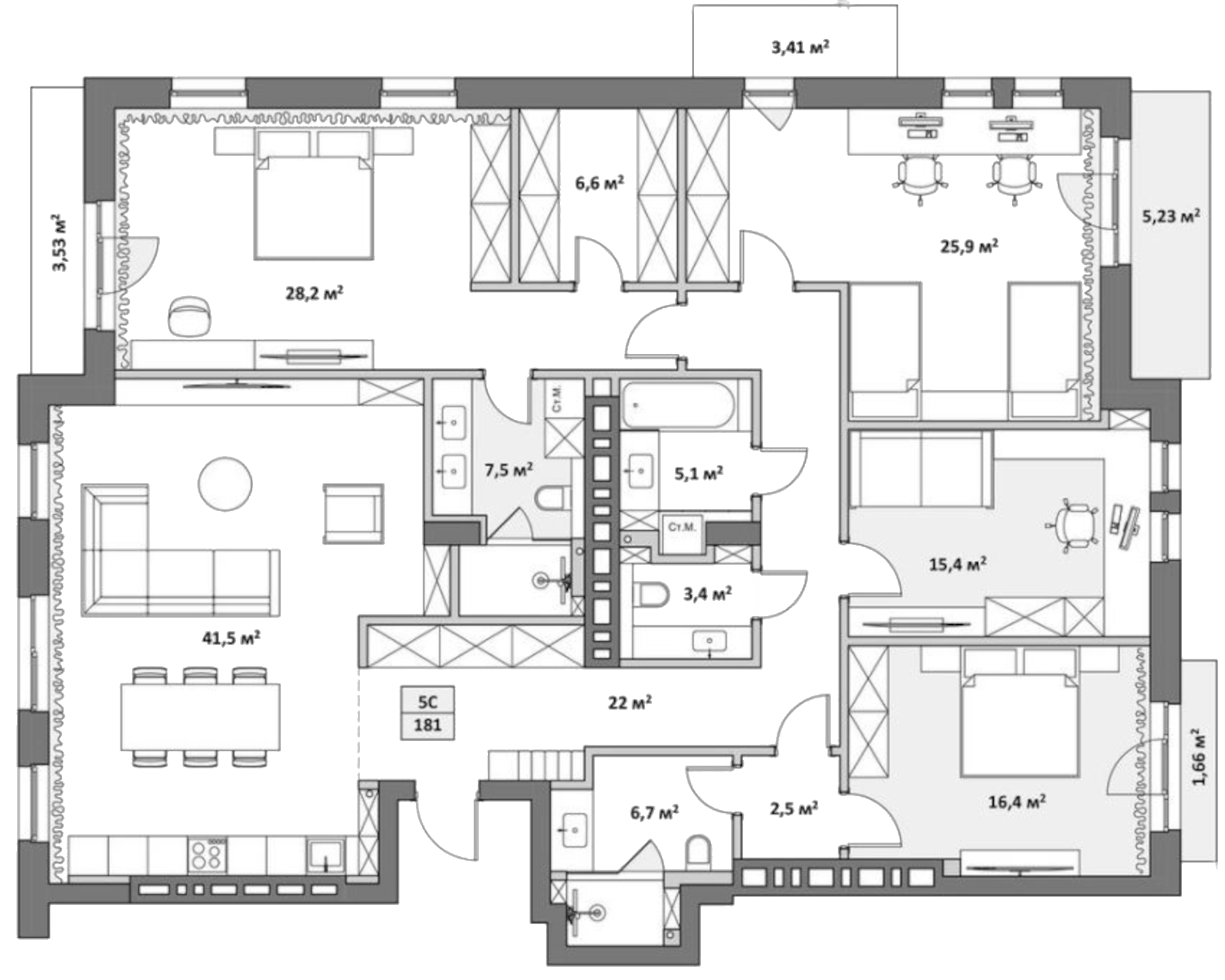 Планировка — Жуковка, 5-комн., 184 м²