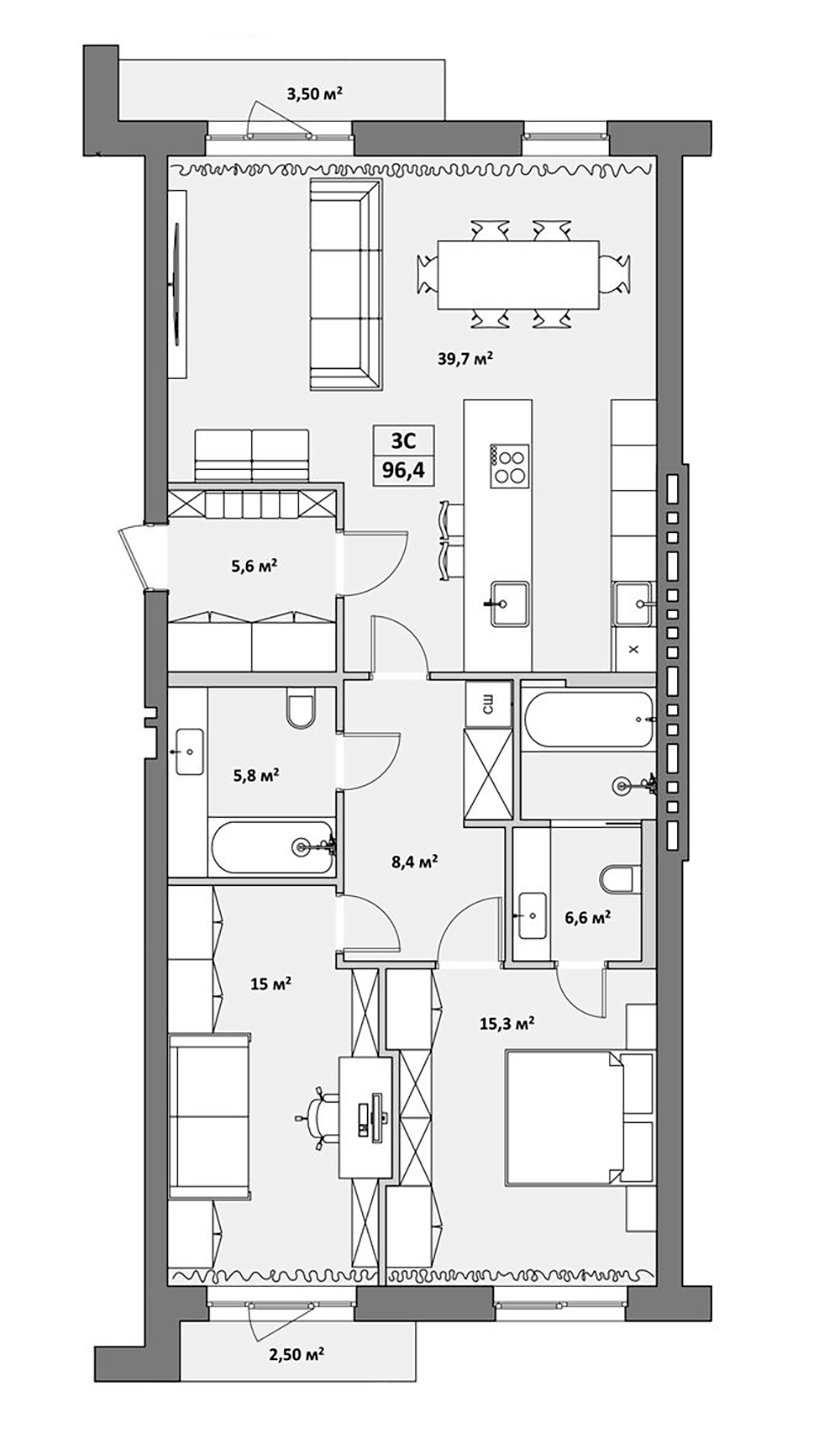 Планировка — Жуковка, 3-комн., 100 м²