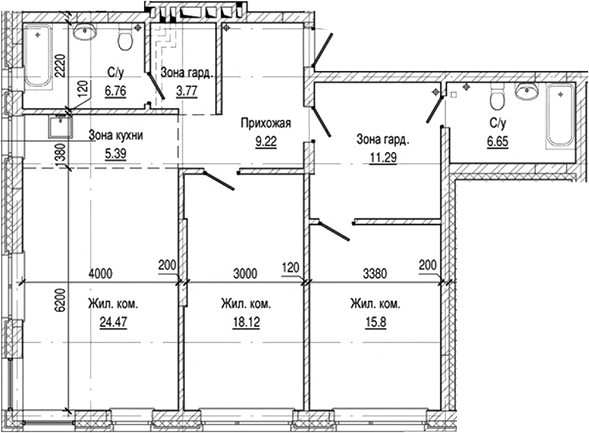 Планировка — Flora&Fauna, 3-комн., 103 м²