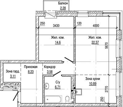 Планировка — Flora&Fauna, 2-комн., 69 м²