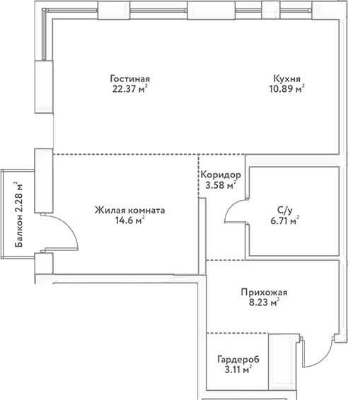 Планировка — Flora&Fauna, 2-комн., 69 м²