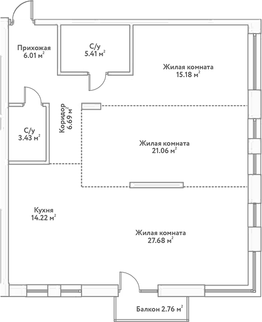 Планировка — Flora&Fauna, 3-комн., 100 м²