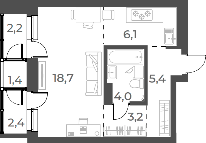 Планировка — Нормандия-Неман, Студия, 37 м²