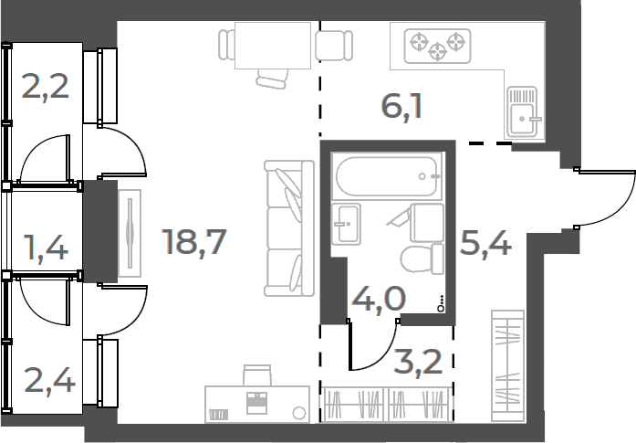 Планировка — Нормандия-Неман, Студия, 37 м²