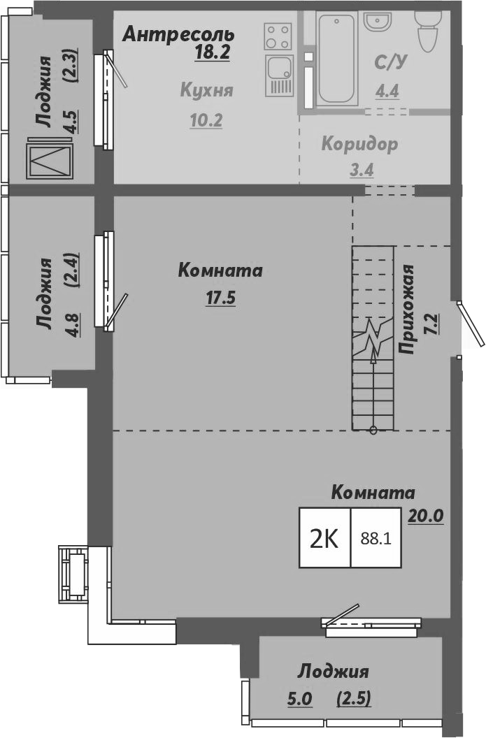 Планировка — Ежевика, 2-комн., 81 м²