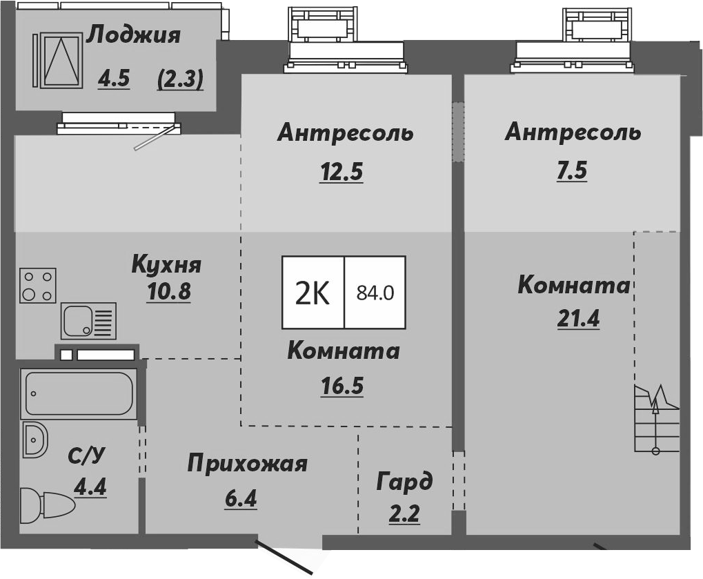 Планировка — Ежевика, 2-комн., 82 м²