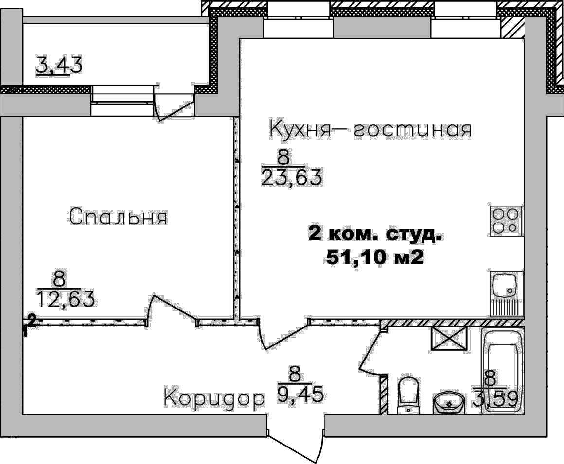 Планировка — Дивногорский, 2-комн., 49 м²