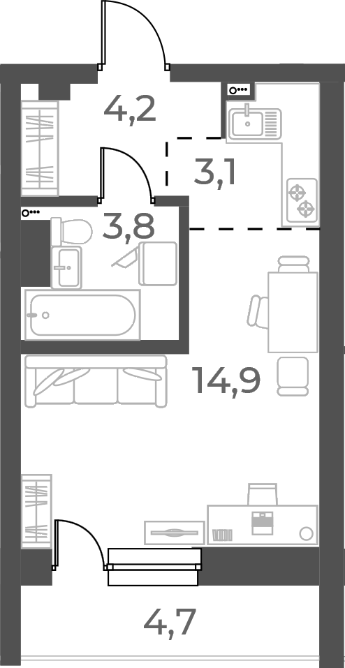 Планировка — Нормандия-Неман, Студия, 26 м²
