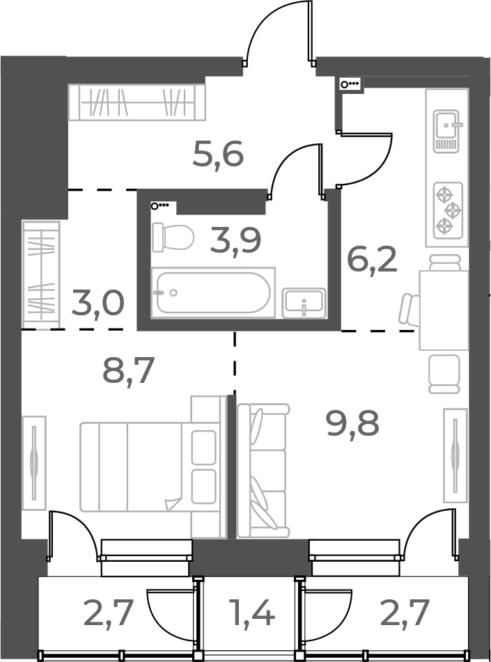 Планировка — Нормандия-Неман, 2-комн., 37 м²