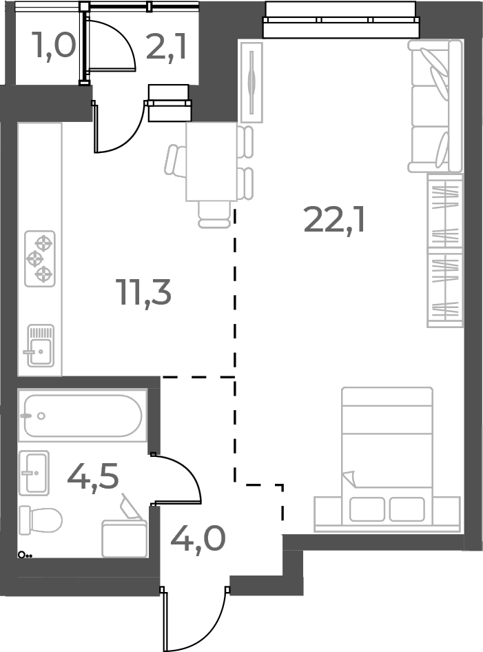 Планировка — Нормандия-Неман, Студия, 42 м²