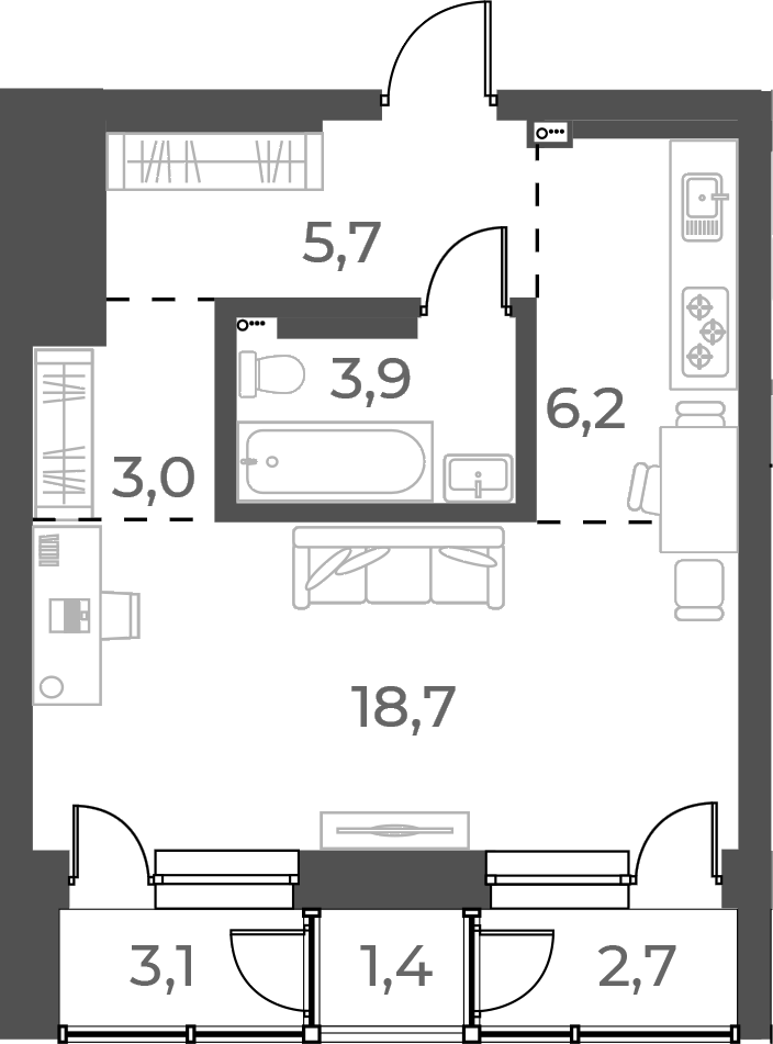 Планировка — Нормандия-Неман, Студия, 38 м²