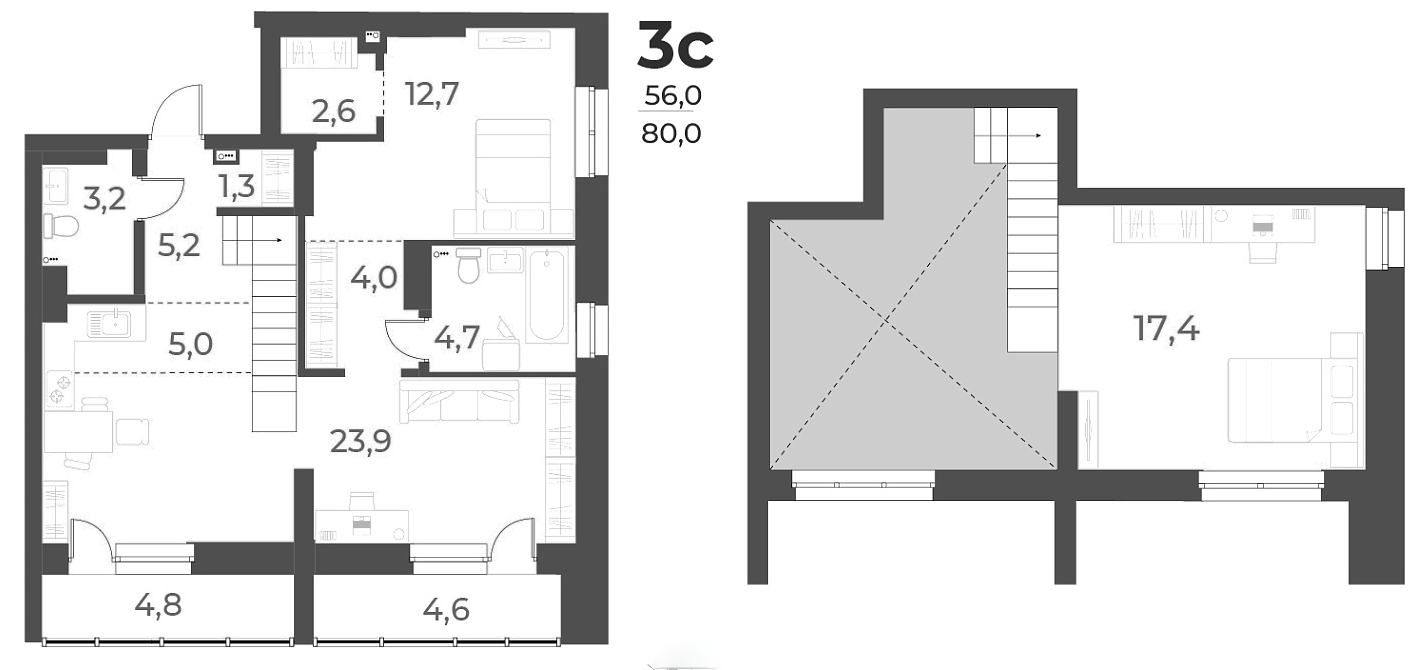 Планировка — Нормандия-Неман, 3-комн., 80 м²